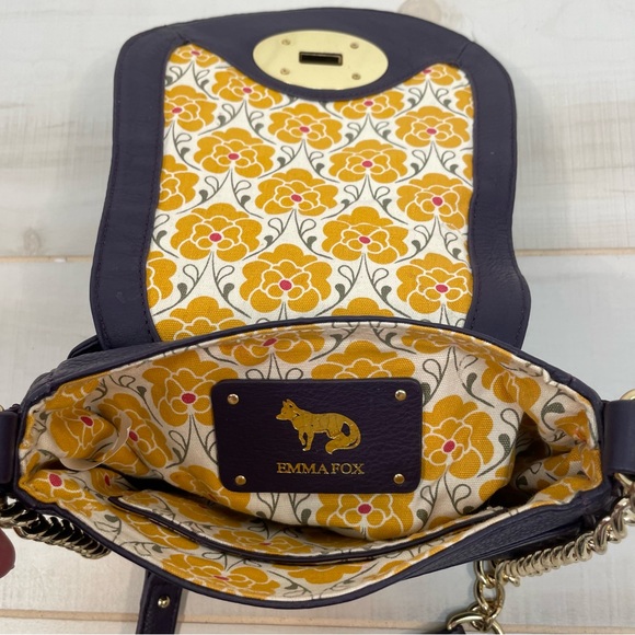 Emma Fox Deep Purple Leather Crossbody Gold Chain Strap Twist Lock - Picture 9 of 9